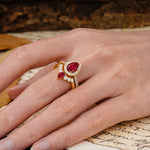 Classic Luxury Vintage 5-Prong Pear Cut Ruby Wedding Bride Ring Set - Additional view