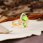 Classic Luxury Vintage 5-Prong Pear Cut Peridot Wedding Bride Ring Set - Additional view