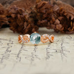 Unique, Luxurious, Twisted-Cross 4-Prong Round Cut Moss Agate Engagement Ring - Additional view