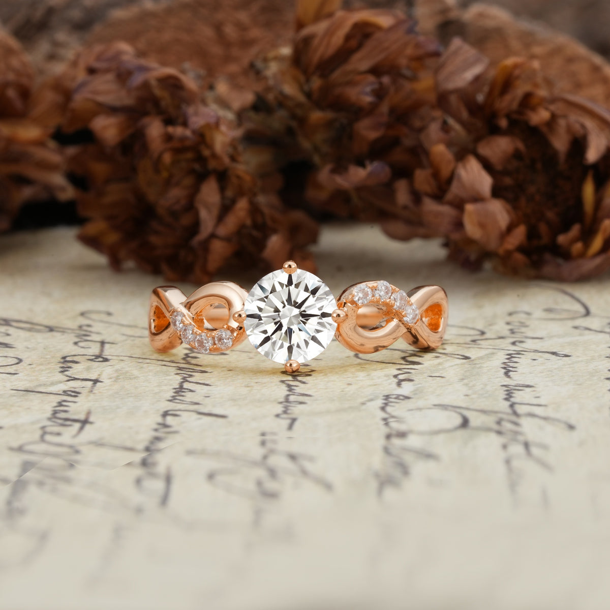 Unique, Luxurious, Twisted-Cross 4-Prong Round Cut Lab Diamond Engagement Ring - Additional view