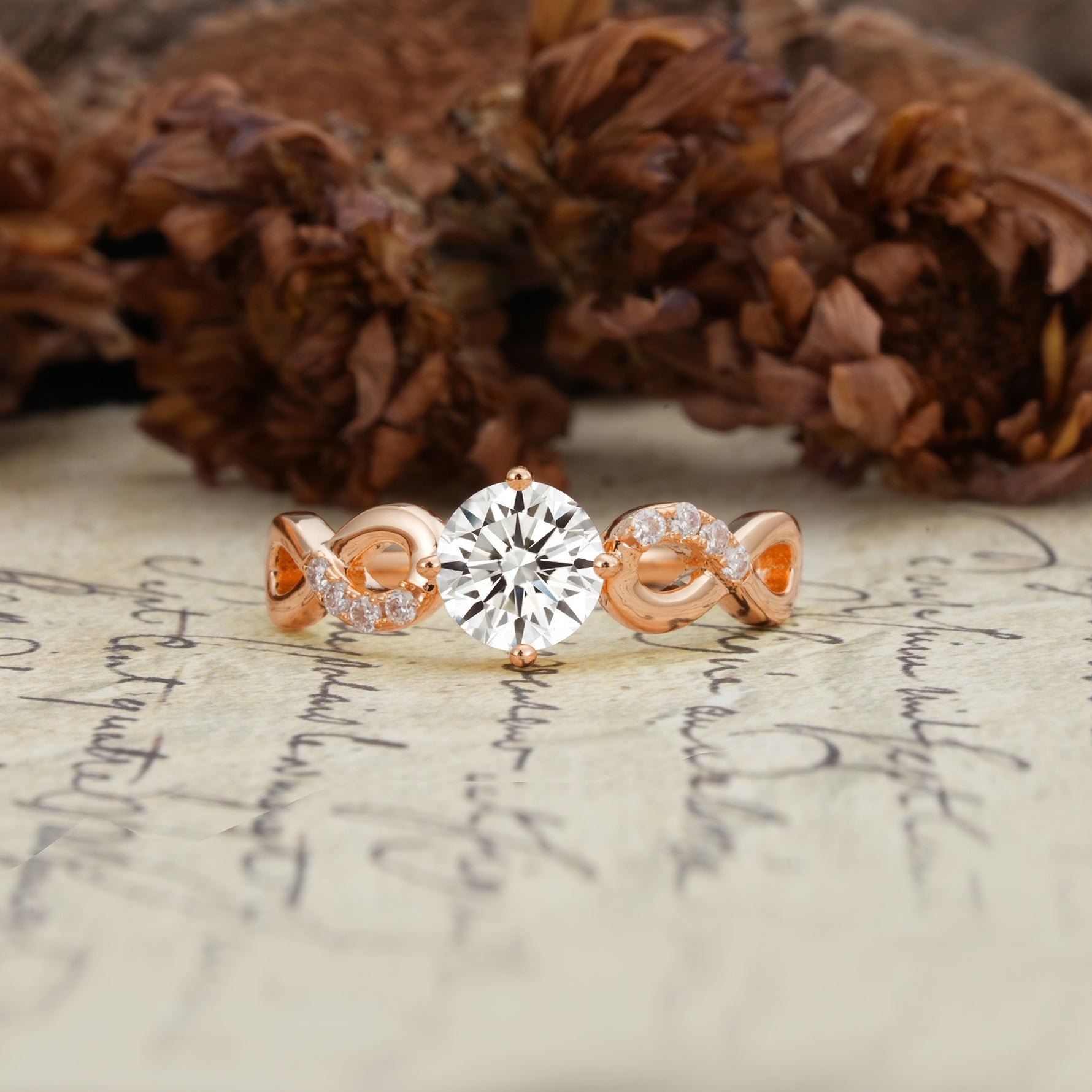 Unique, Luxurious, Twisted-Cross 4-Prong Round Cut Lab Diamond Engagement Ring - Additional view