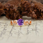 Unique, Luxurious, Twisted-Cross 4-Prong Round Cut Amethyst Engagement Ring - Additional view