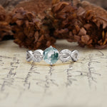 Unique, Luxurious, Twisted-Cross 4-Prong Round Cut Moss Agate Engagement Ring - Additional view