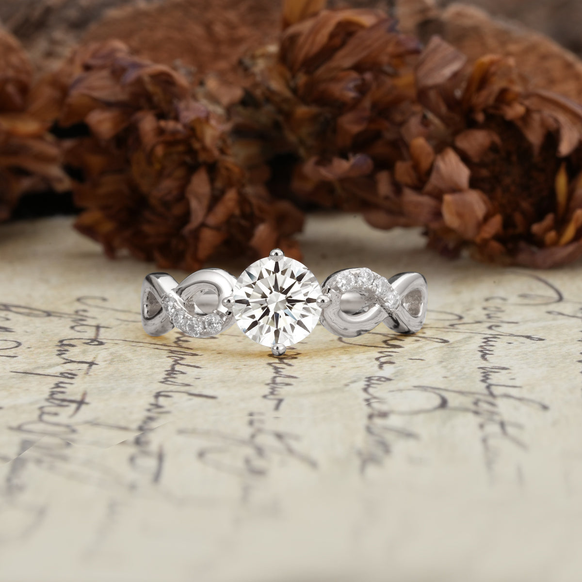 Unique, Luxurious, Twisted-Cross 4-Prong Round Cut Lab Diamond Engagement Ring - Additional view