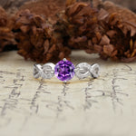 Unique, Luxurious, Twisted-Cross 4-Prong Round Cut Amethyst Engagement Ring - Additional view