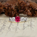 Unique, Luxurious, Twisted-Cross 4-Prong Round Cut Ruby Engagement Ring - Additional view