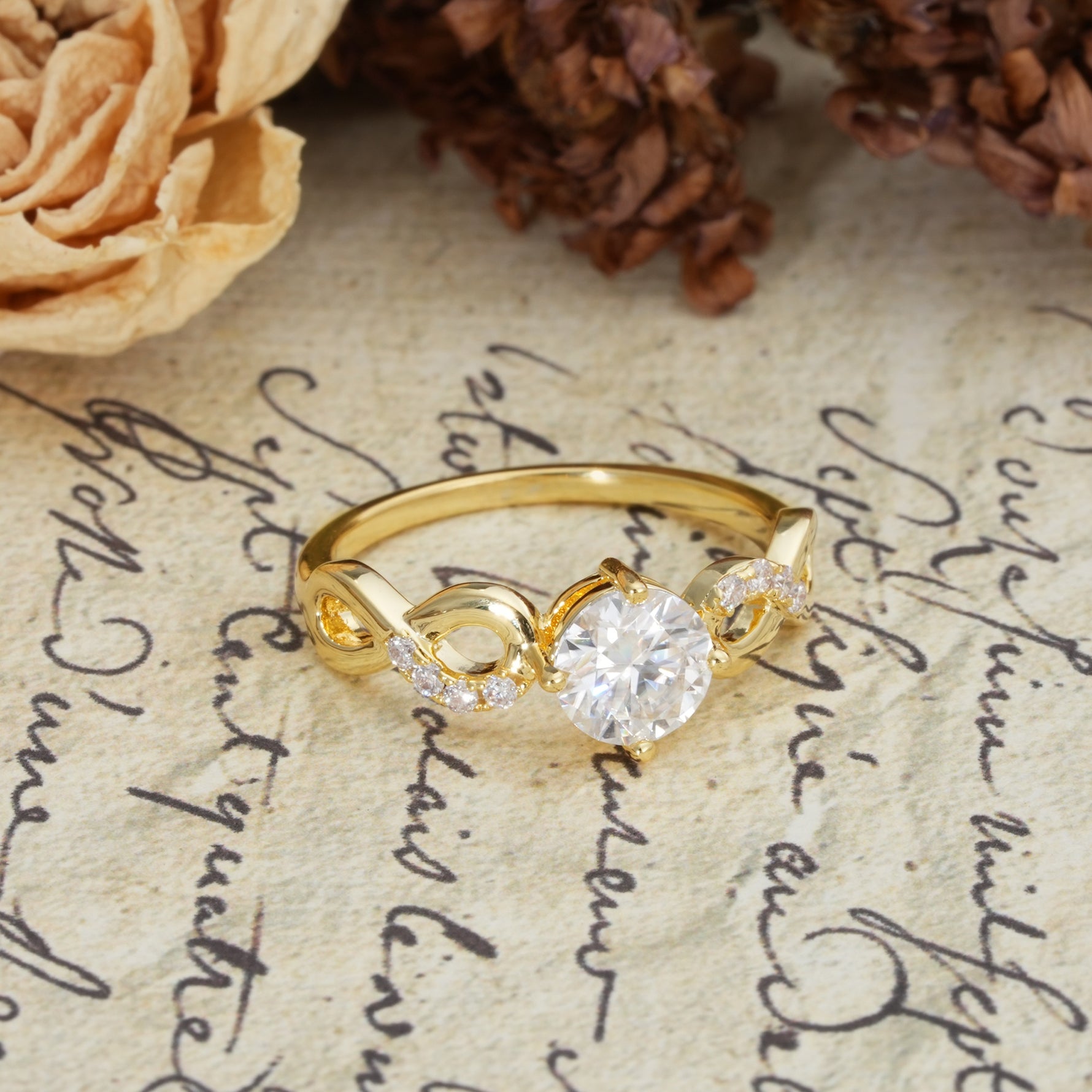 Unique, Luxurious, Twisted-Cross 4-Prong Round Cut Moissanite Engagement Ring - Additional view