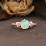 Classic Luxury 4-Prong Round Cut Fire Opal Three Stones Wedding Ring - Additional view