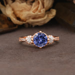 Classic Luxury 4-Prong Round Cut Tanzanite Three Stones Wedding Ring - Additional view