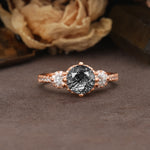 Classic Luxury 4-Prong Round Cut Black Rutilated Quartz Three Stones Wedding Ring - Additional view