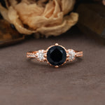 Classic Luxury 4-Prong Round Cut Black Onyx Three Stones Wedding Ring - Additional view