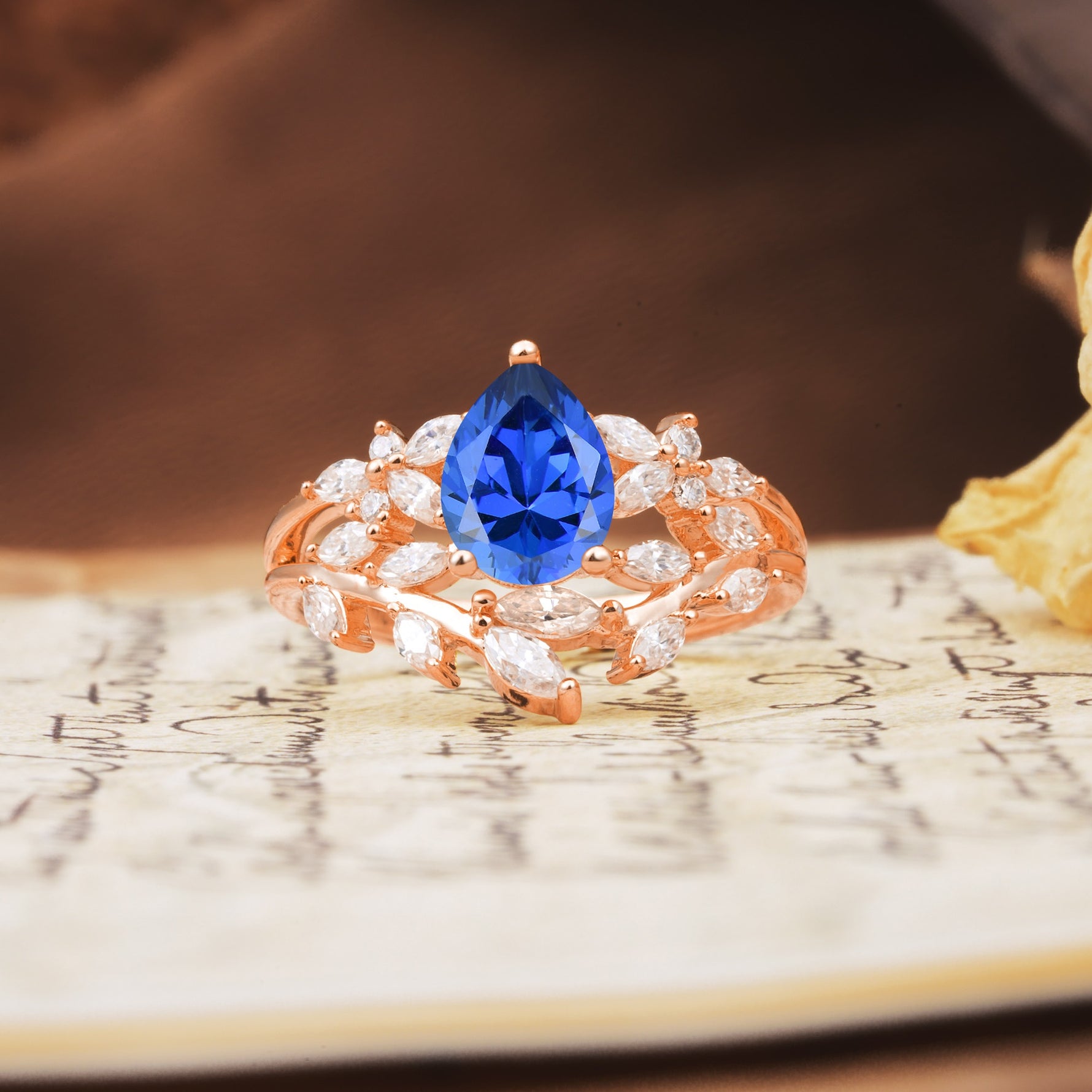 Natural Inspiration Luxury 3-Prong Pear Cut Sapphire Engagement Ring - Additional view