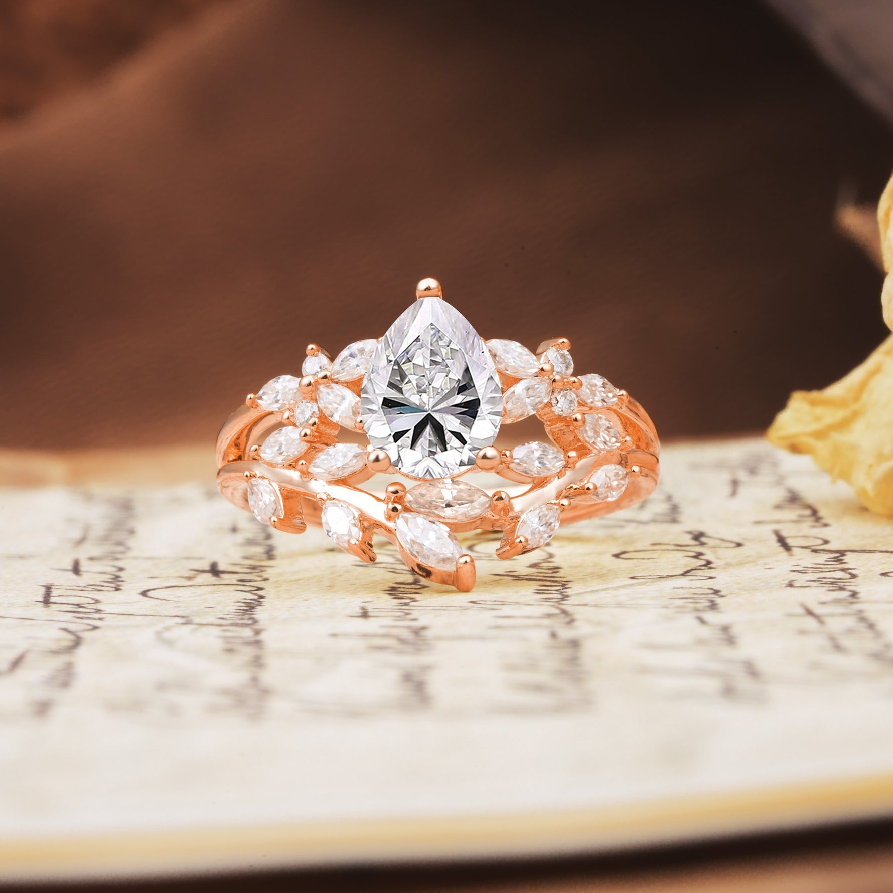 Natural Inspiration Luxury 3-Prong Pear Cut Lab Diamond Engagement Ring - Additional view