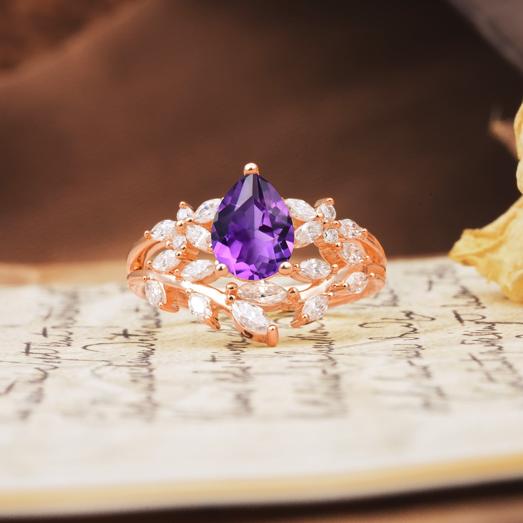 Natural Inspiration Luxury 3-Prong Pear Cut Amethyst Engagement Ring - Additional view