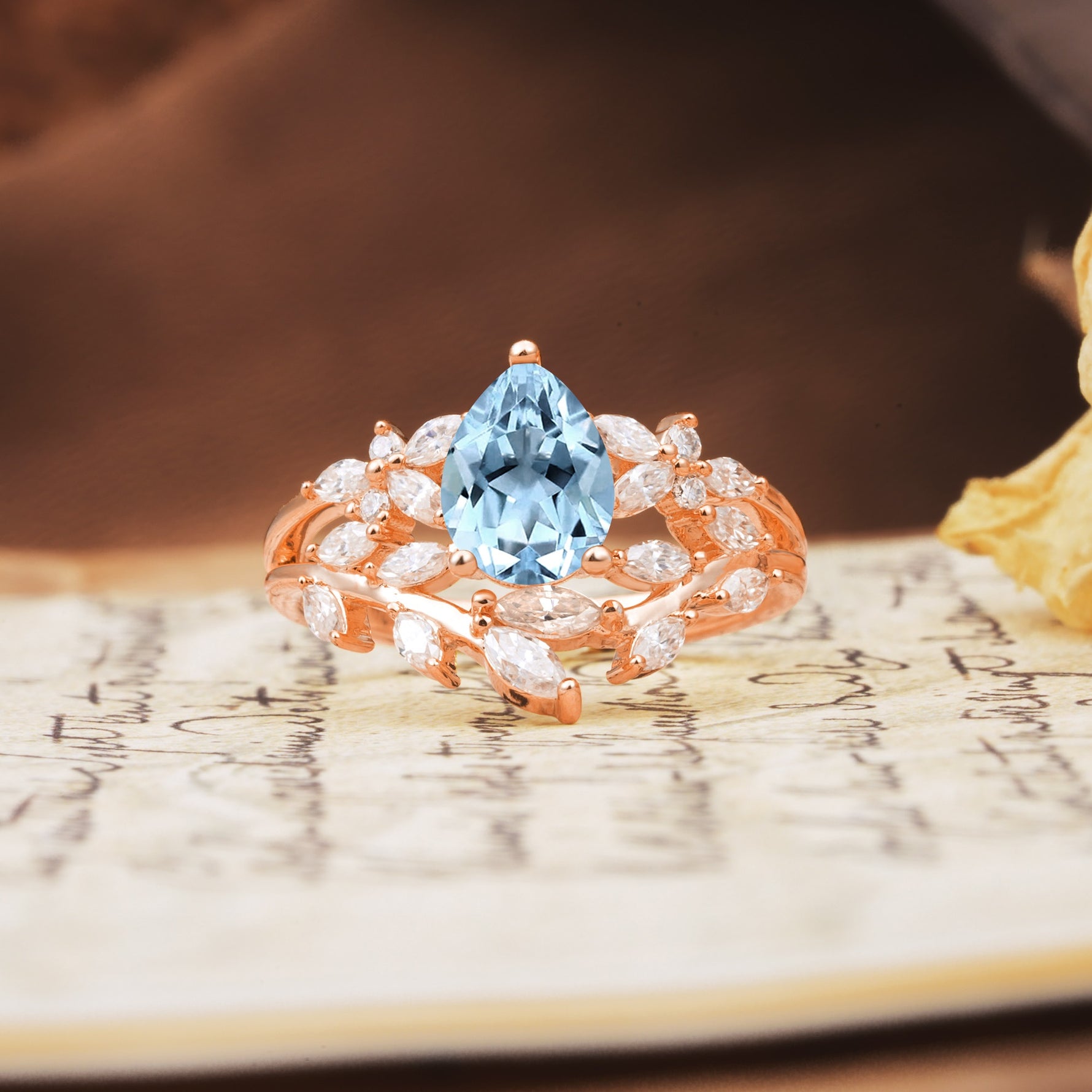 Natural Inspiration Luxury 3-Prong Pear Cut Aquamarine Engagement Ring - Additional view