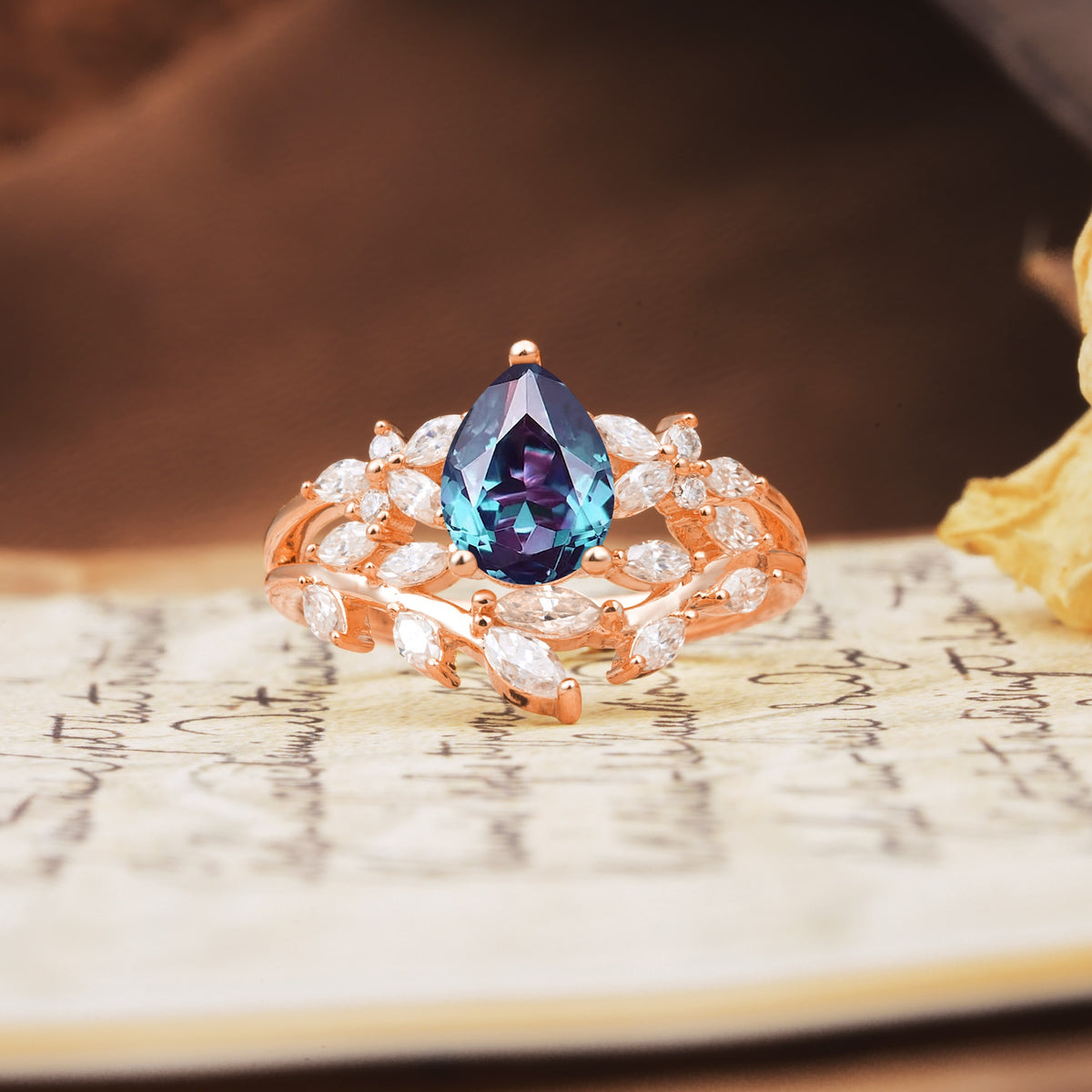 Natural Inspiration Luxury 3-Prong Pear Cut Alexandrite Engagement Ring - Additional view