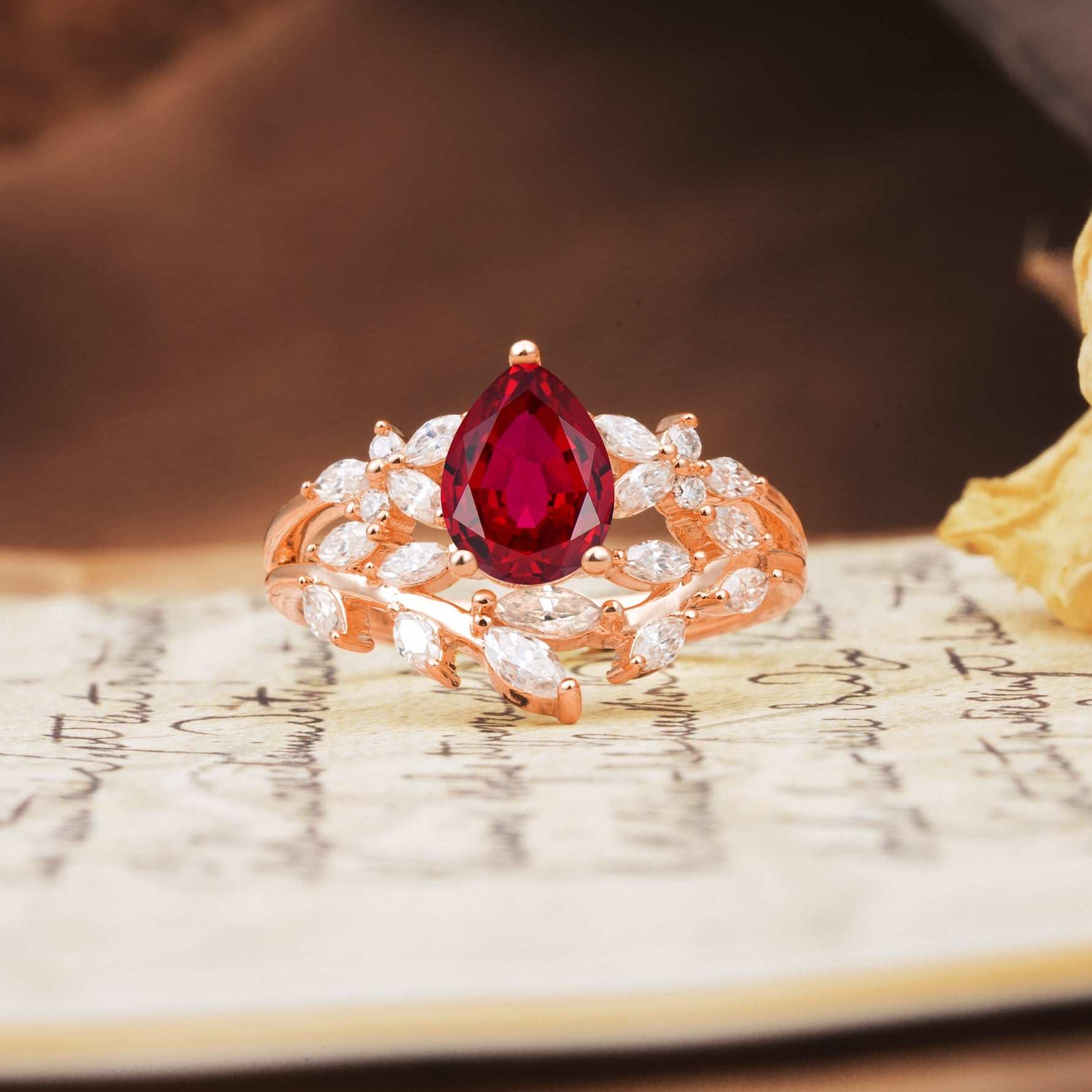Natural Inspiration Luxury 3-Prong Pear Cut Ruby Engagement Ring - Additional view