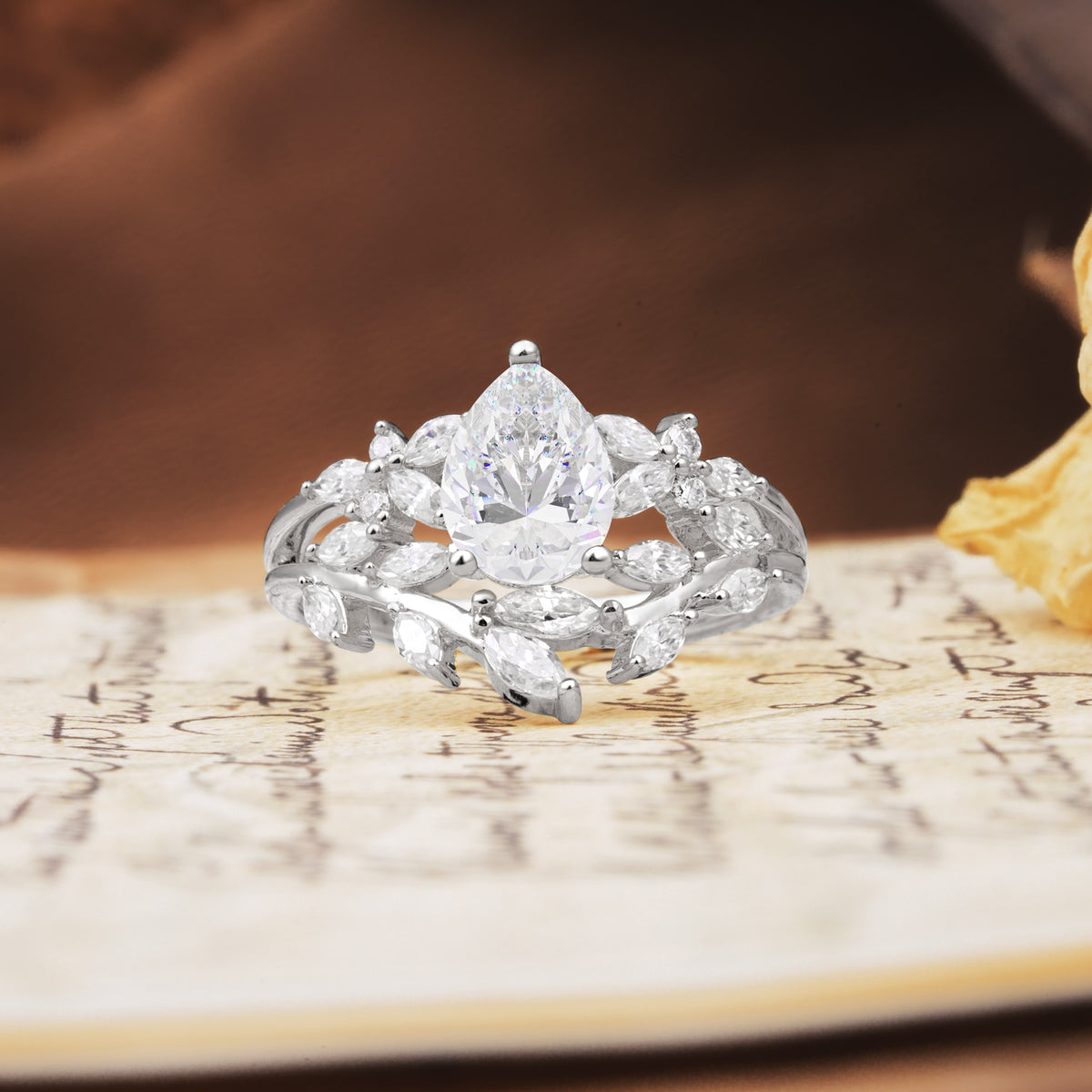 Natural Inspiration Luxury 3-Prong Pear Cut Moissanite Engagement Ring - Additional view