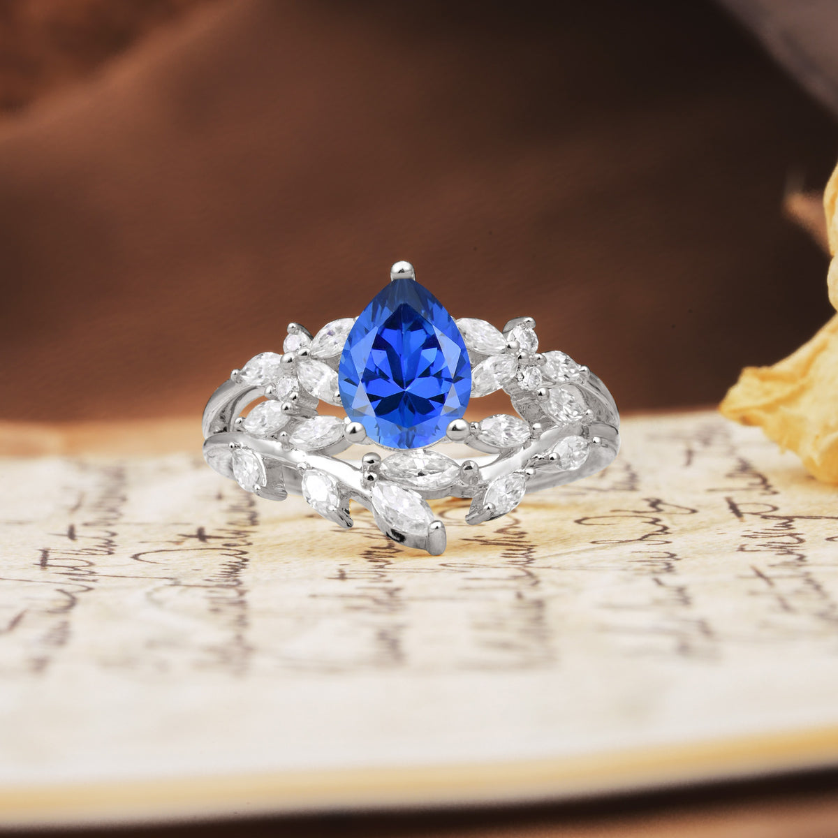 Natural Inspiration Luxury 3-Prong Pear Cut Sapphire Engagement Ring - Additional view