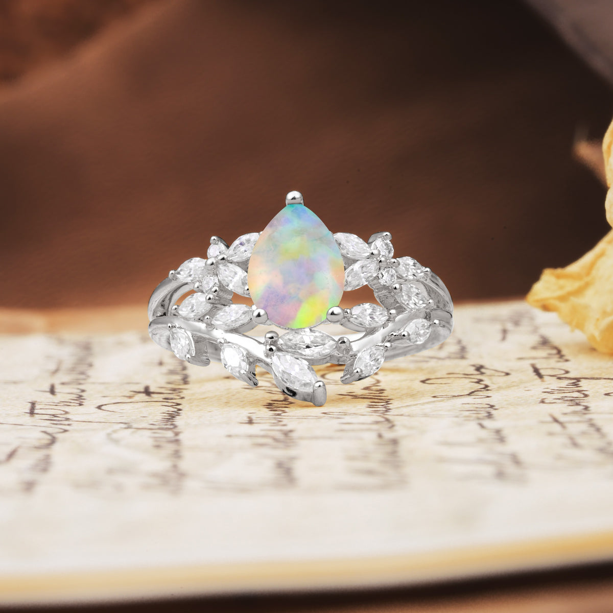 Natural Inspiration Luxury 3-Prong Pear Cut Fire Opal Engagement Ring - Additional view