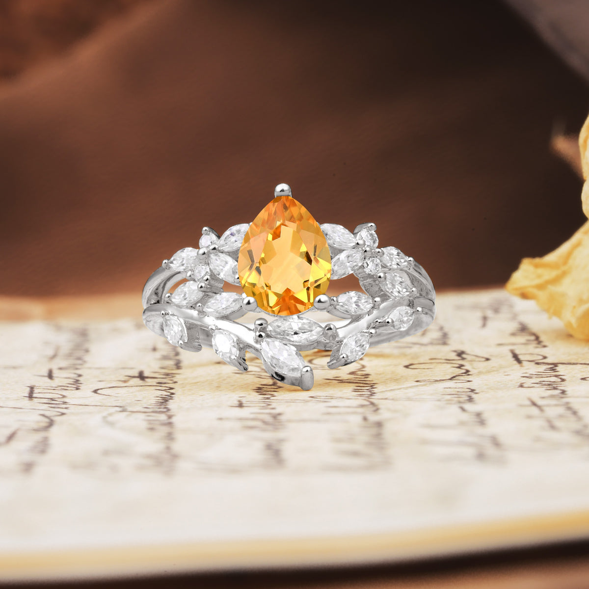 Natural Inspiration Luxury 3-Prong Pear Cut Citrine Engagement Ring - Additional view