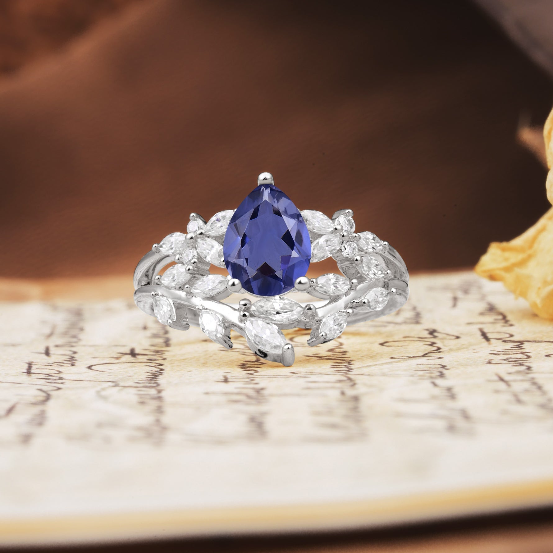 Natural Inspiration Luxury 3-Prong Pear Cut Tanzanite Engagement Ring - Additional view
