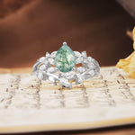 Natural Inspiration Luxury 3-Prong Pear Cut Moss Agate Engagement Ring - Additional view