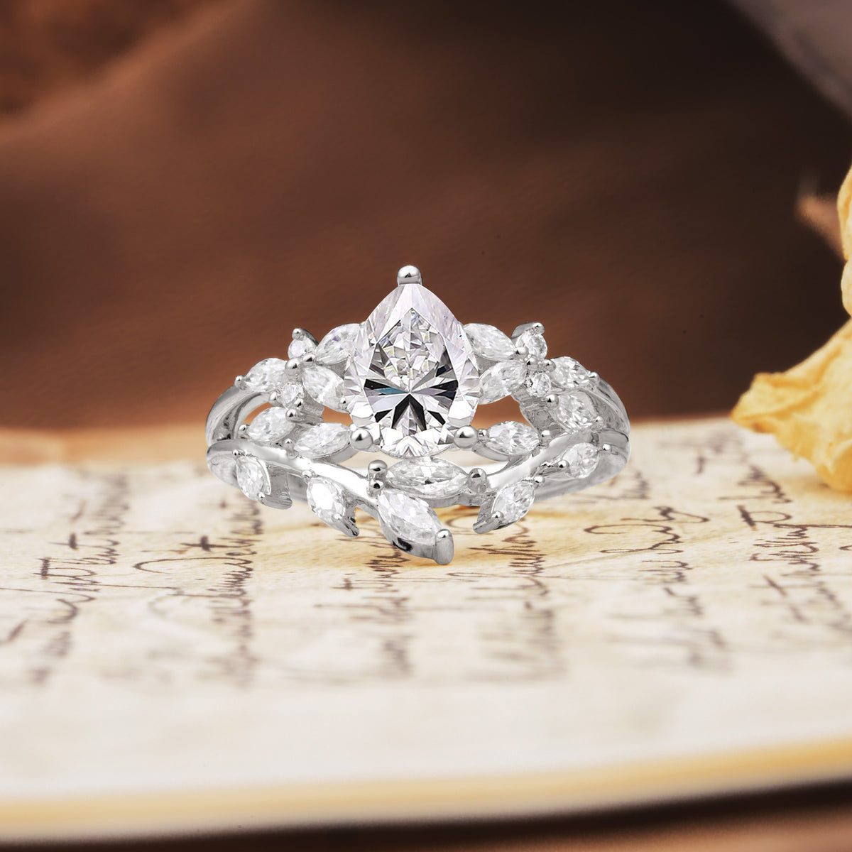 Natural Inspiration Luxury 3-Prong Pear Cut Lab Diamond Engagement Ring - Additional view