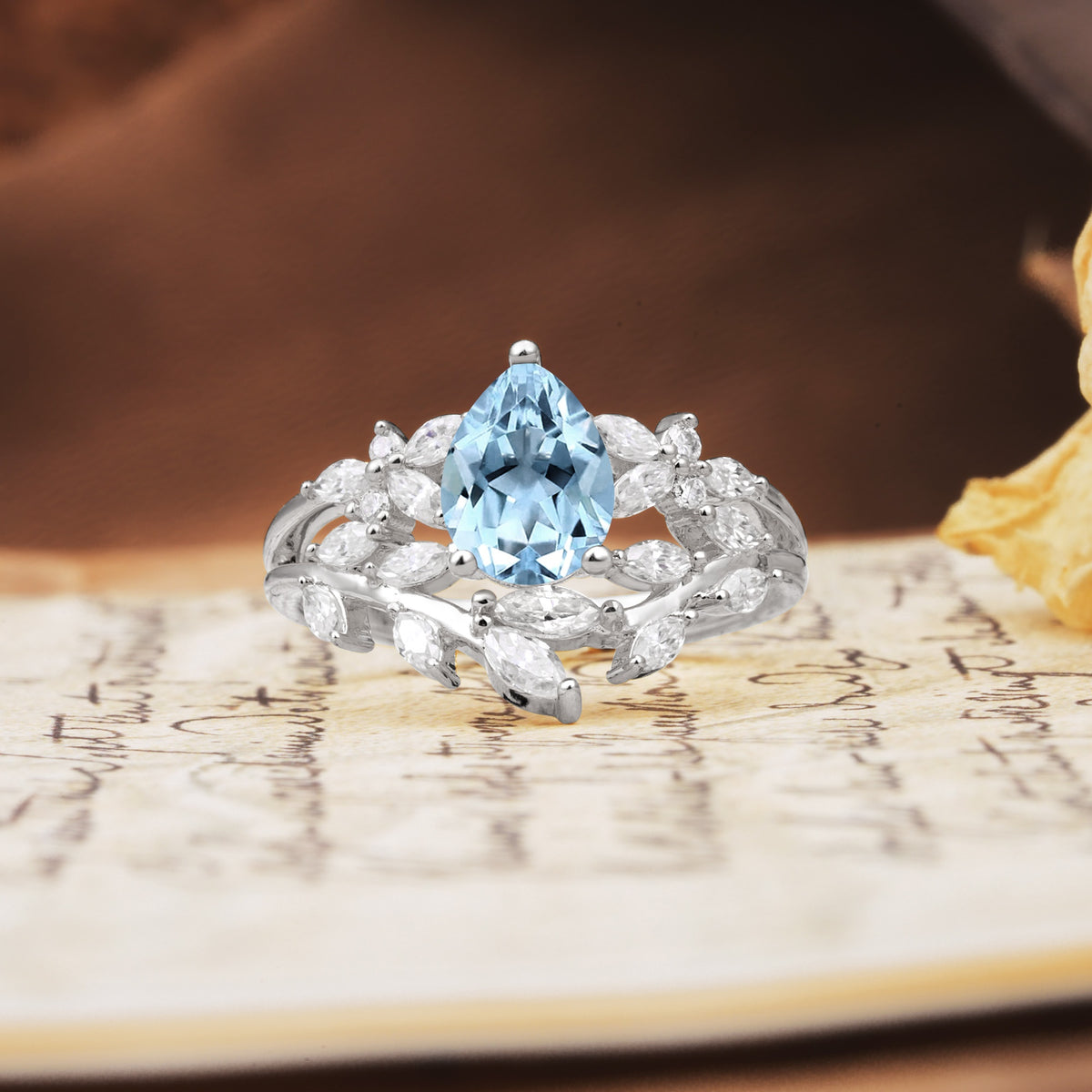 Natural Inspiration Luxury 3-Prong Pear Cut Aquamarine Engagement Ring - Additional view
