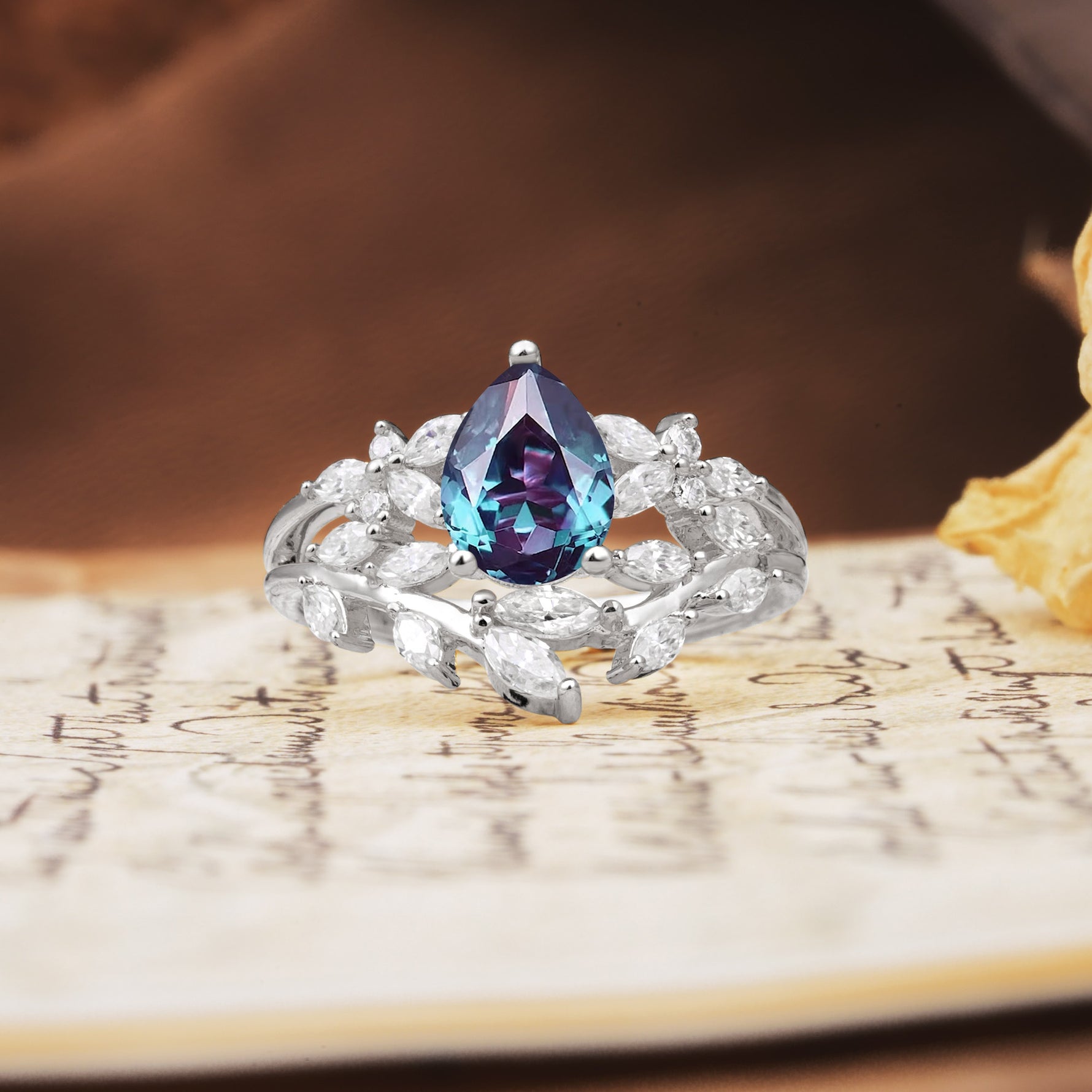 Natural Inspiration Luxury 3-Prong Pear Cut Alexandrite Engagement Ring - Additional view