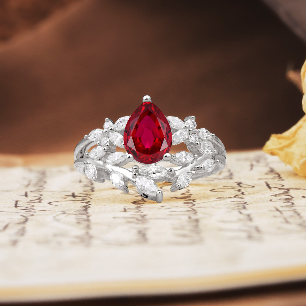 Natural Inspiration Luxury 3-Prong Pear Cut Ruby Engagement Ring - Additional view