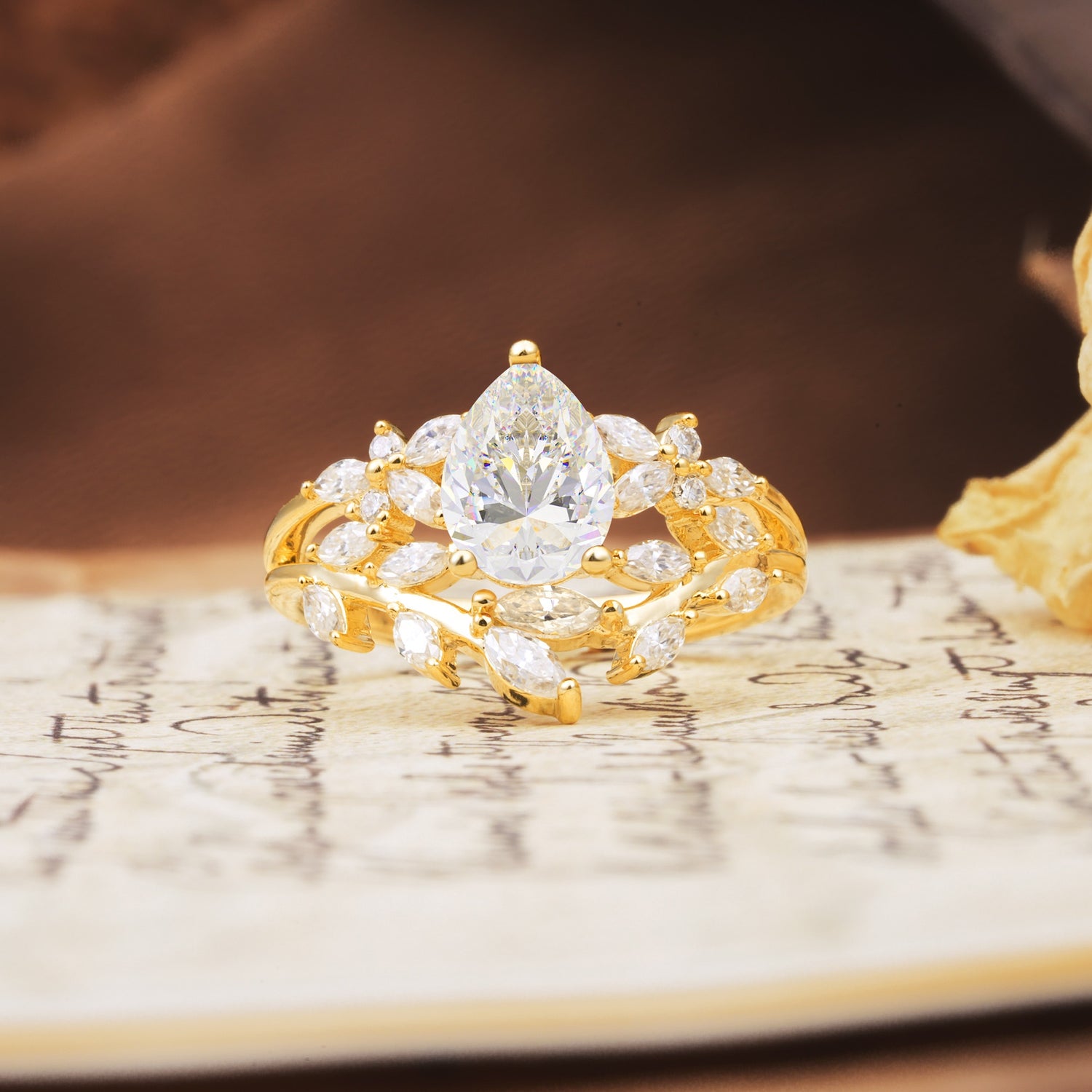 Natural Inspiration Luxury 3-Prong Pear Cut Moissanite Engagement Ring - Additional view