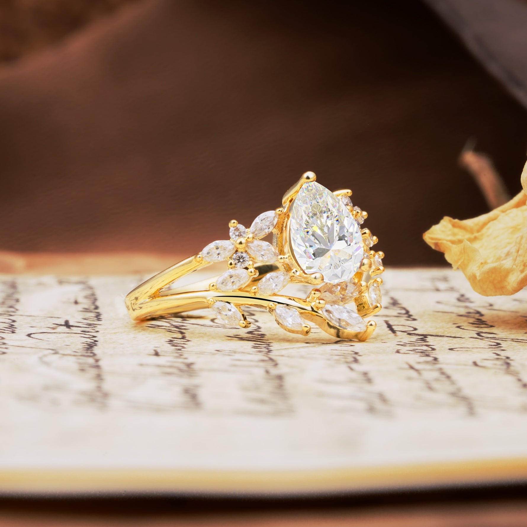 Natural Inspiration Luxury 3-Prong Pear Cut Moissanite Engagement Ring - Additional view
