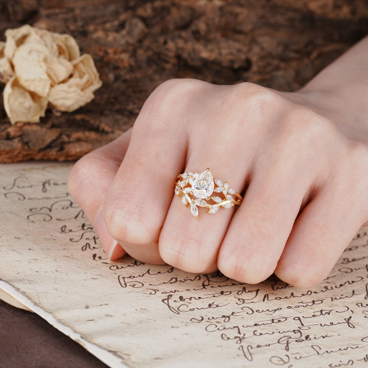 Natural Inspiration Luxury 3-Prong Pear Cut Moissanite Engagement Ring - Additional view