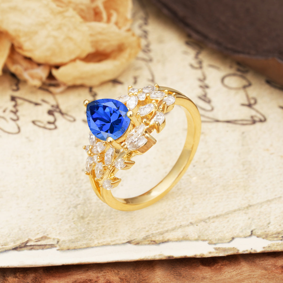 Natural Inspiration Luxury 3-Prong Pear Cut Sapphire Engagement Ring - Additional view