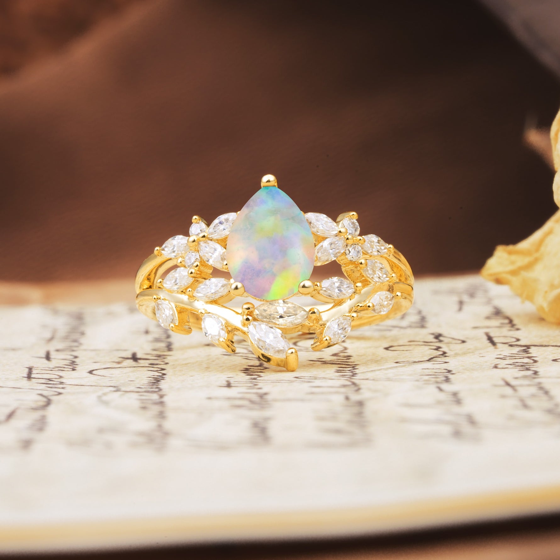 Natural Inspiration Luxury 3-Prong Pear Cut Fire Opal Engagement Ring - Additional view