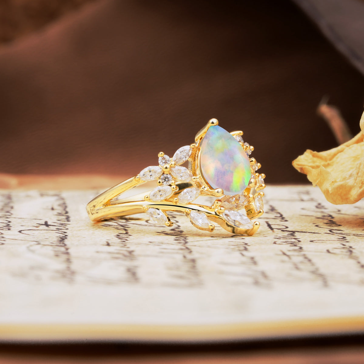 Natural Inspiration Luxury 3-Prong Pear Cut Fire Opal Engagement Ring - Additional view