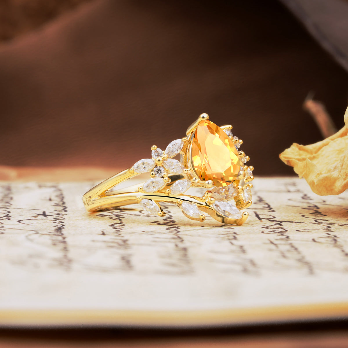 Natural Inspiration Luxury 3-Prong Pear Cut Citrine Engagement Ring - Additional view