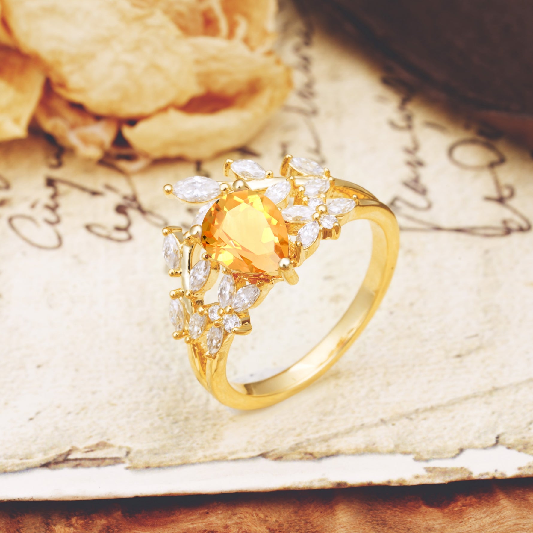 Natural Inspiration Luxury 3-Prong Pear Cut Citrine Engagement Ring - Additional view