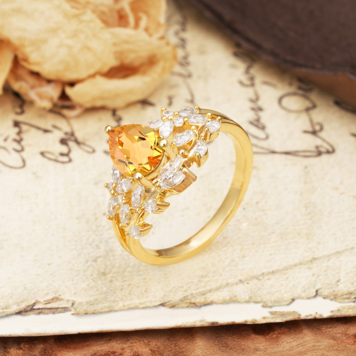 Natural Inspiration Luxury 3-Prong Pear Cut Citrine Engagement Ring - Additional view