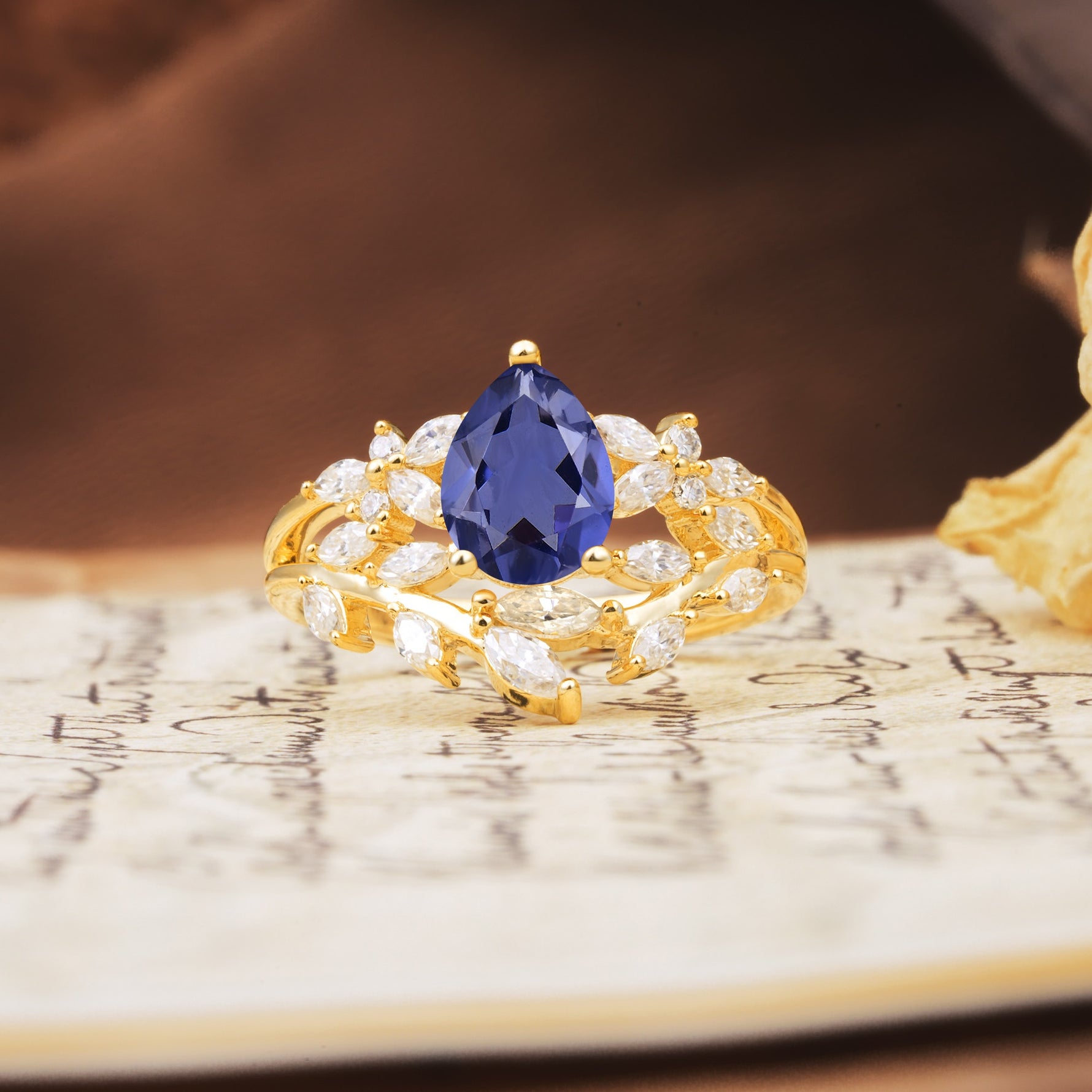 Natural Inspiration Luxury 3-Prong Pear Cut Tanzanite Engagement Ring - Additional view