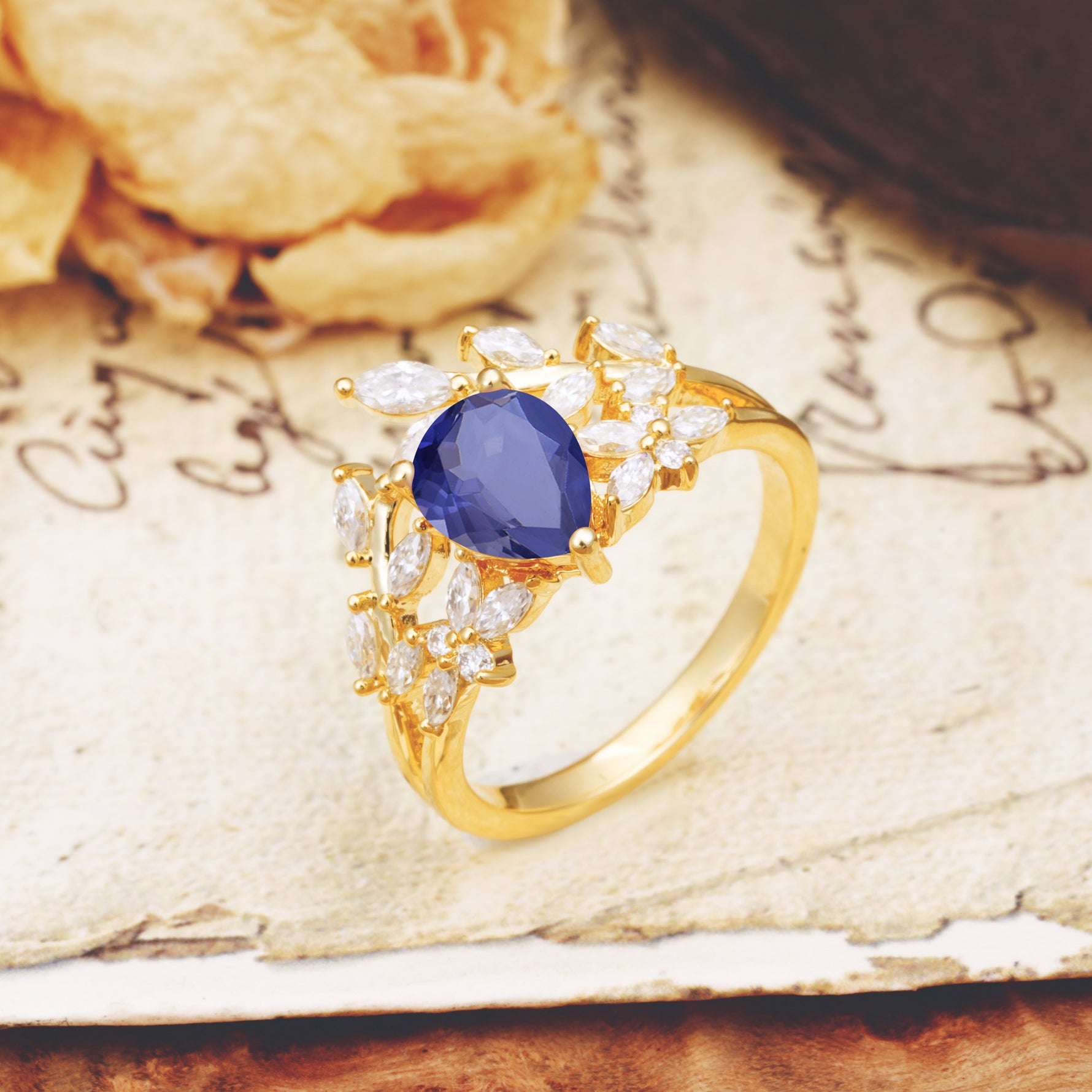 Natural Inspiration Luxury 3-Prong Pear Cut Tanzanite Engagement Ring - Additional view