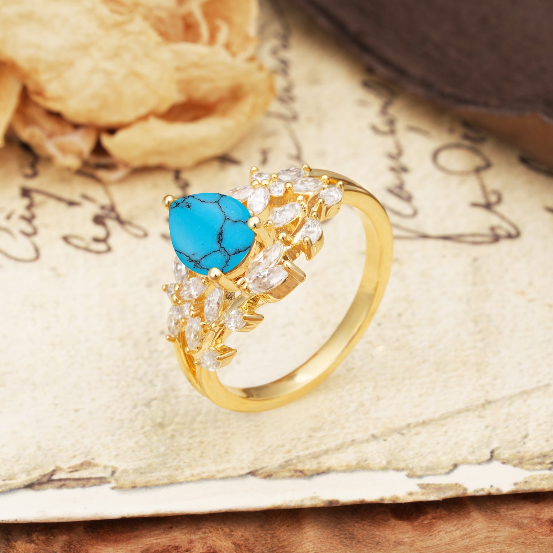 Natural Inspiration Luxury 3-Prong Pear Cut Turquoise Engagement Ring - Additional view