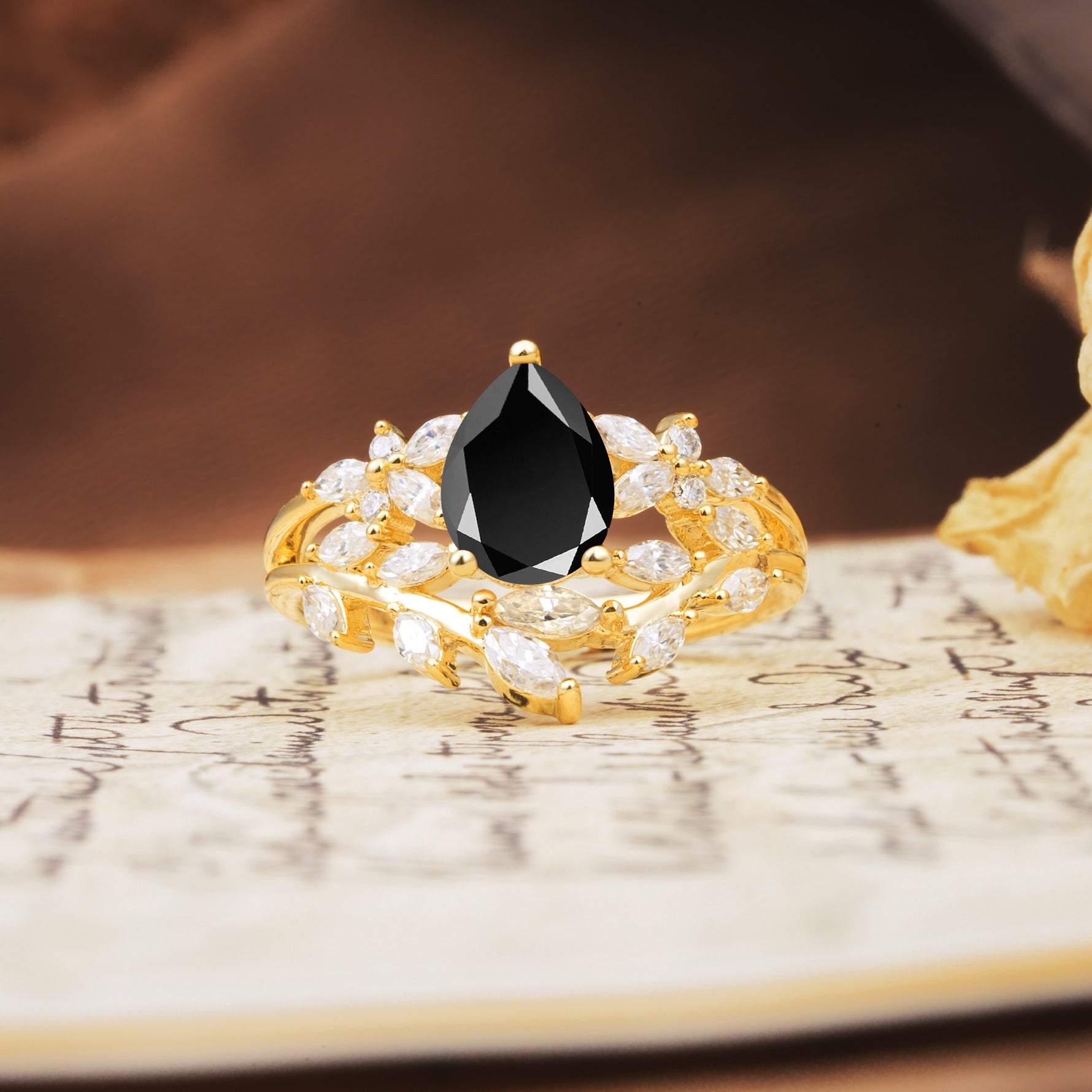 Natural Inspiration Luxury 3-Prong Pear Cut Black Onyx Engagement Ring - Additional view