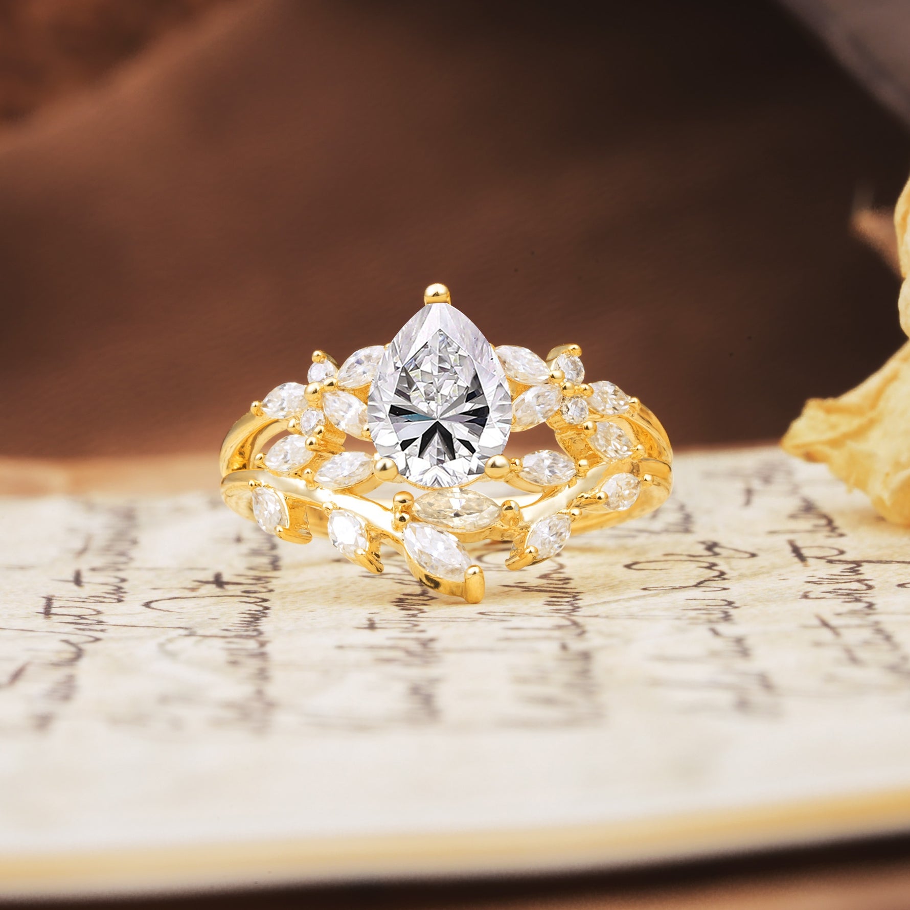 Natural Inspiration Luxury 3-Prong Pear Cut Lab Diamond Engagement Ring - Additional view