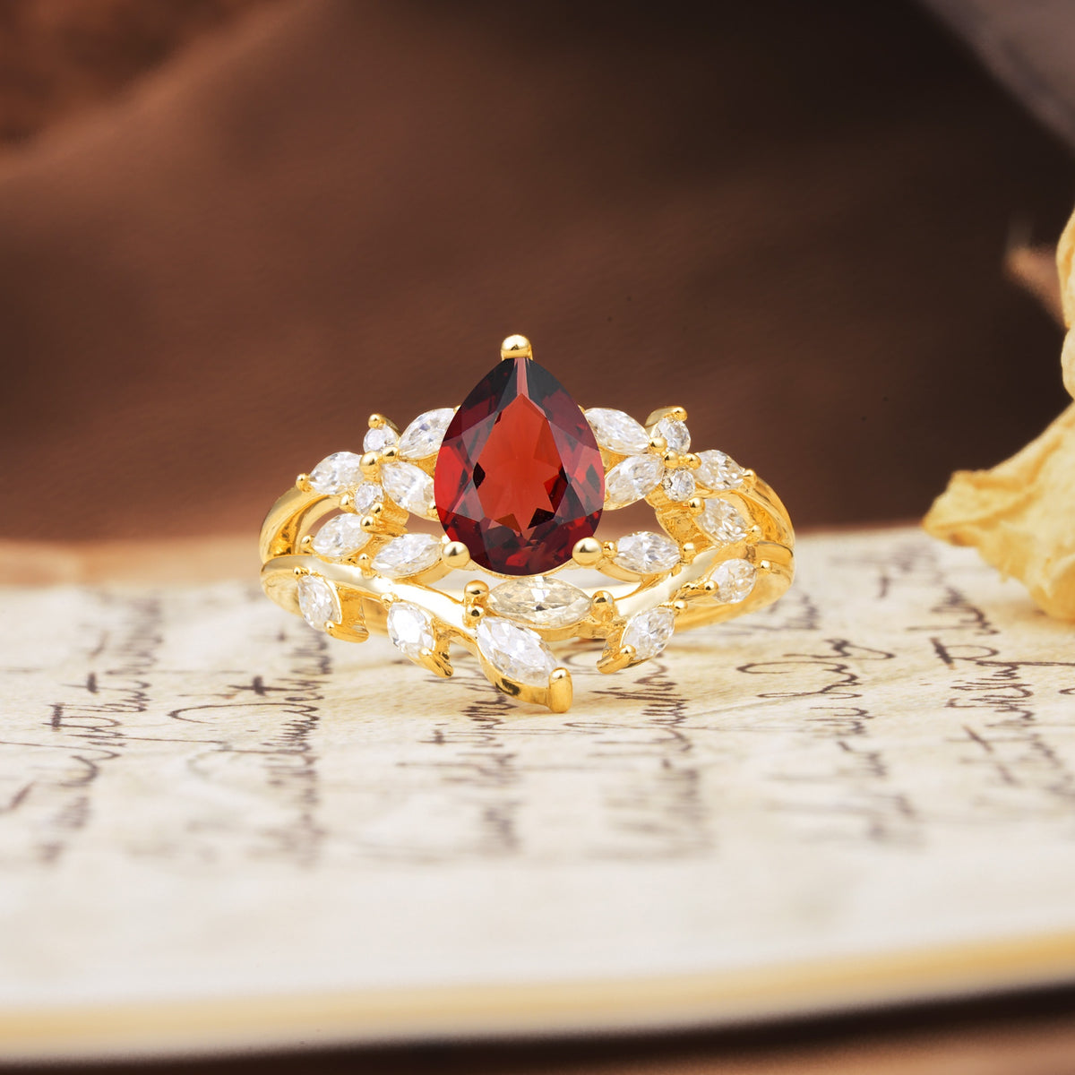Natural Inspiration Luxury 3-Prong Pear Cut Garnet Engagement Ring - Additional view