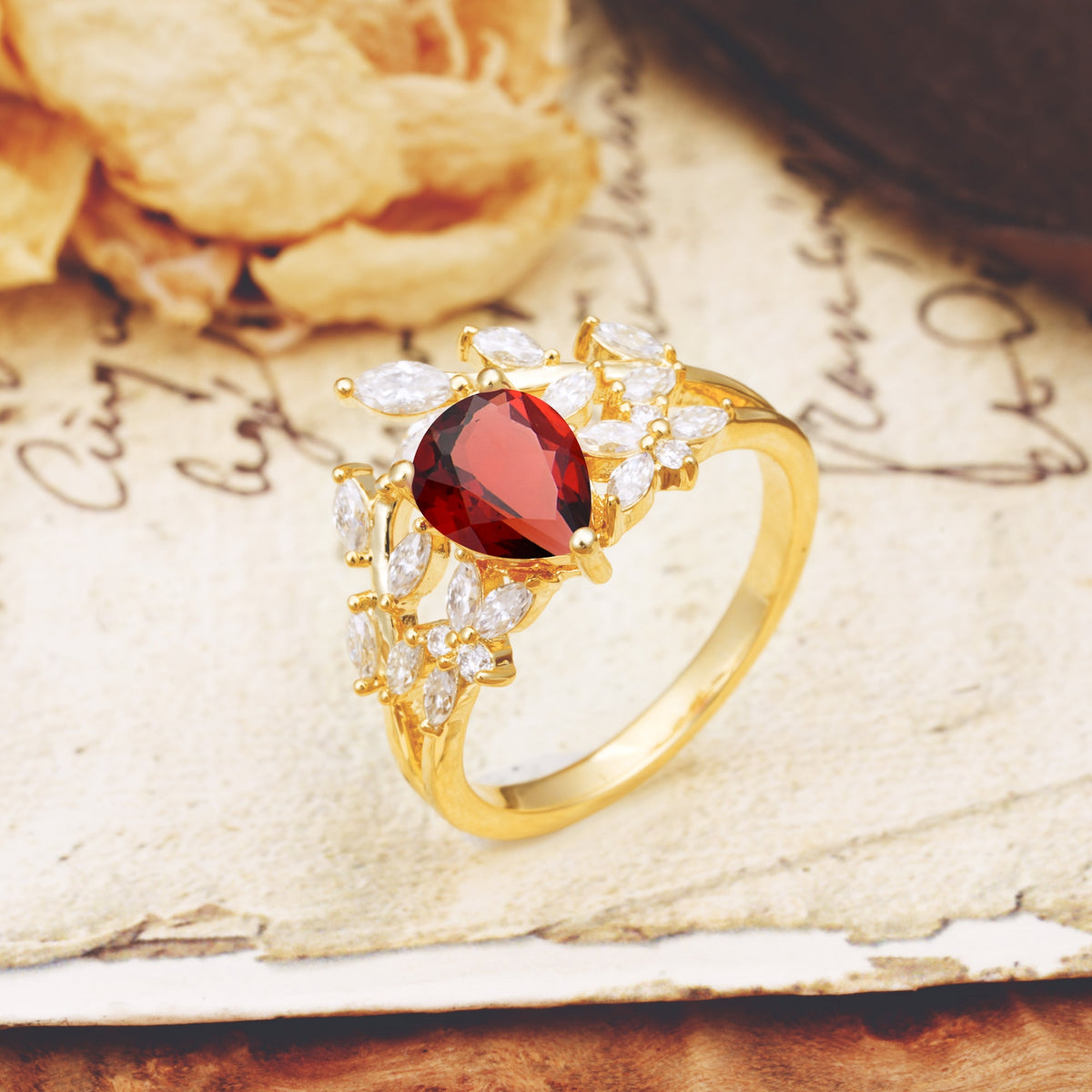 Natural Inspiration Luxury 3-Prong Pear Cut Garnet Engagement Ring - Additional view
