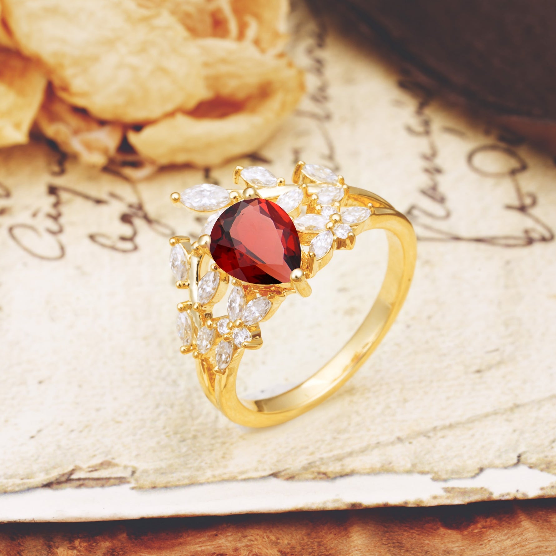 Natural Inspiration Luxury 3-Prong Pear Cut Garnet Engagement Ring - Additional view