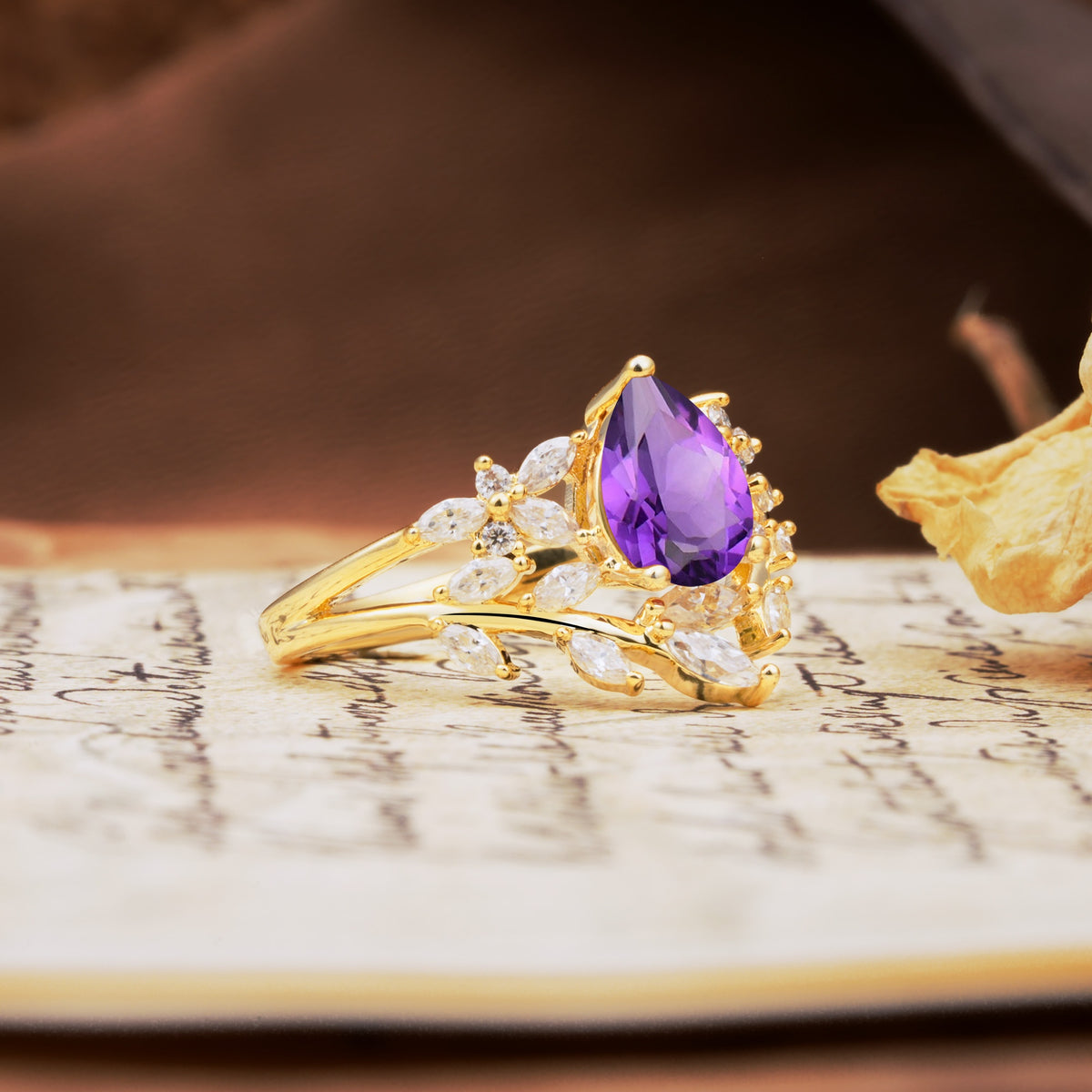 Natural Inspiration Luxury 3-Prong Pear Cut Amethyst Engagement Ring - Additional view