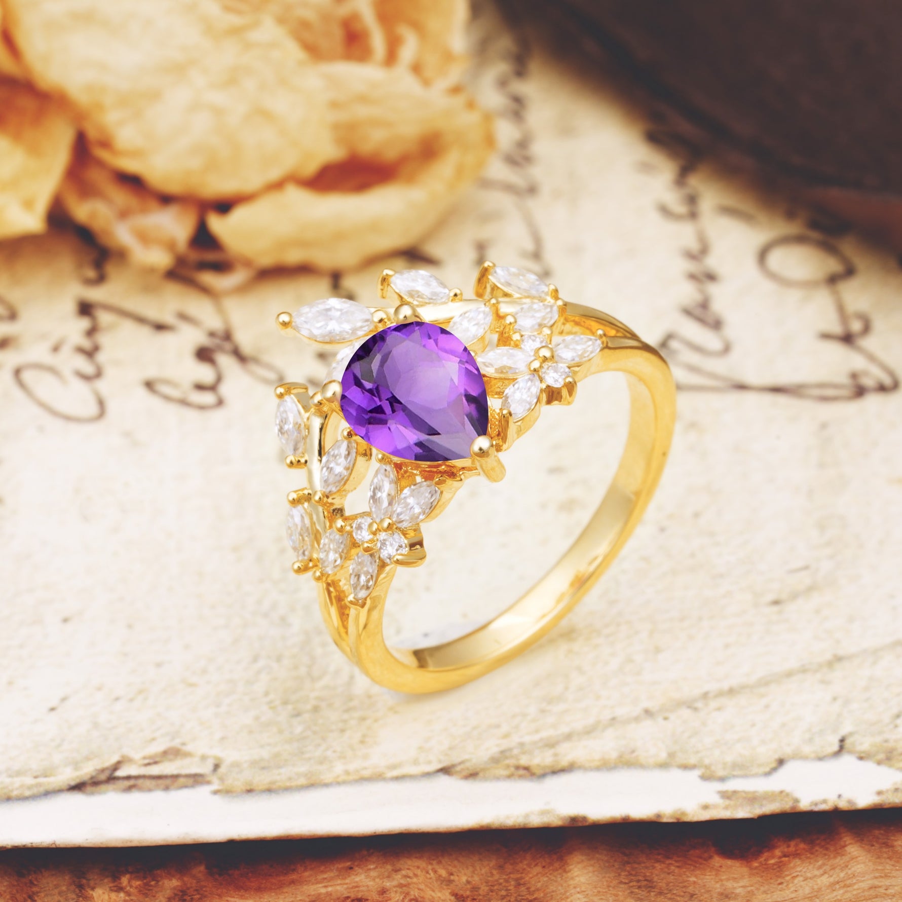 Natural Inspiration Luxury 3-Prong Pear Cut Amethyst Engagement Ring - Additional view